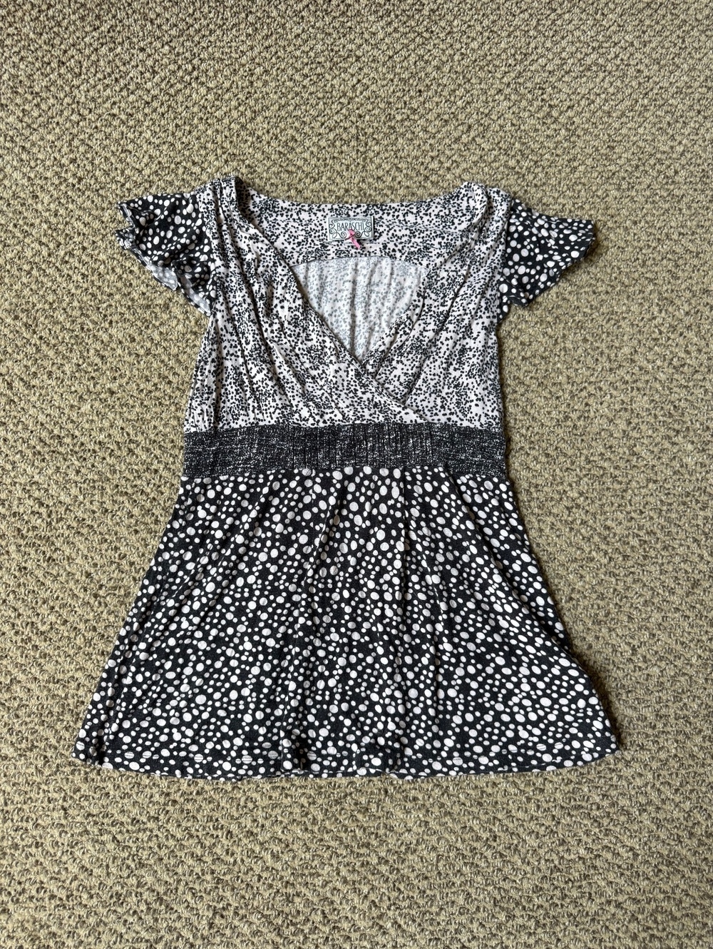 y2k black speckle pattern babydoll short sleeved top